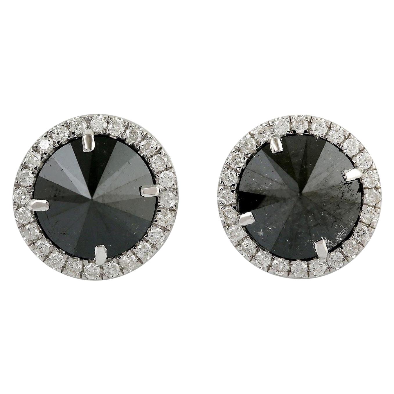 18 Karat Gold Black Diamond Stud Earrings For Sale
