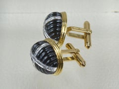 18 Karat Gold, Black Onyx and Diamond Vintage Cufflinks
