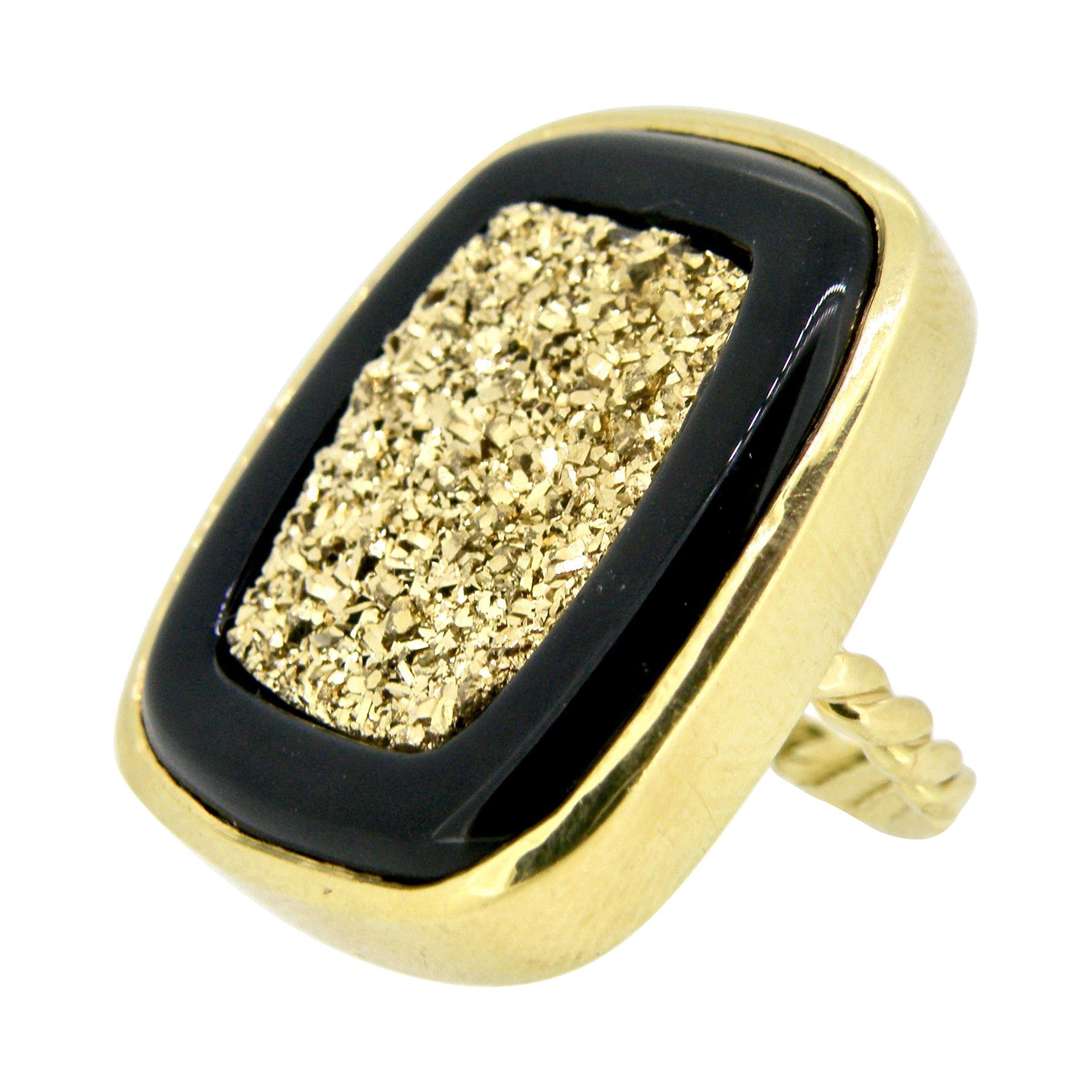 18 Karat Gold Black Onyx Druzy Ring