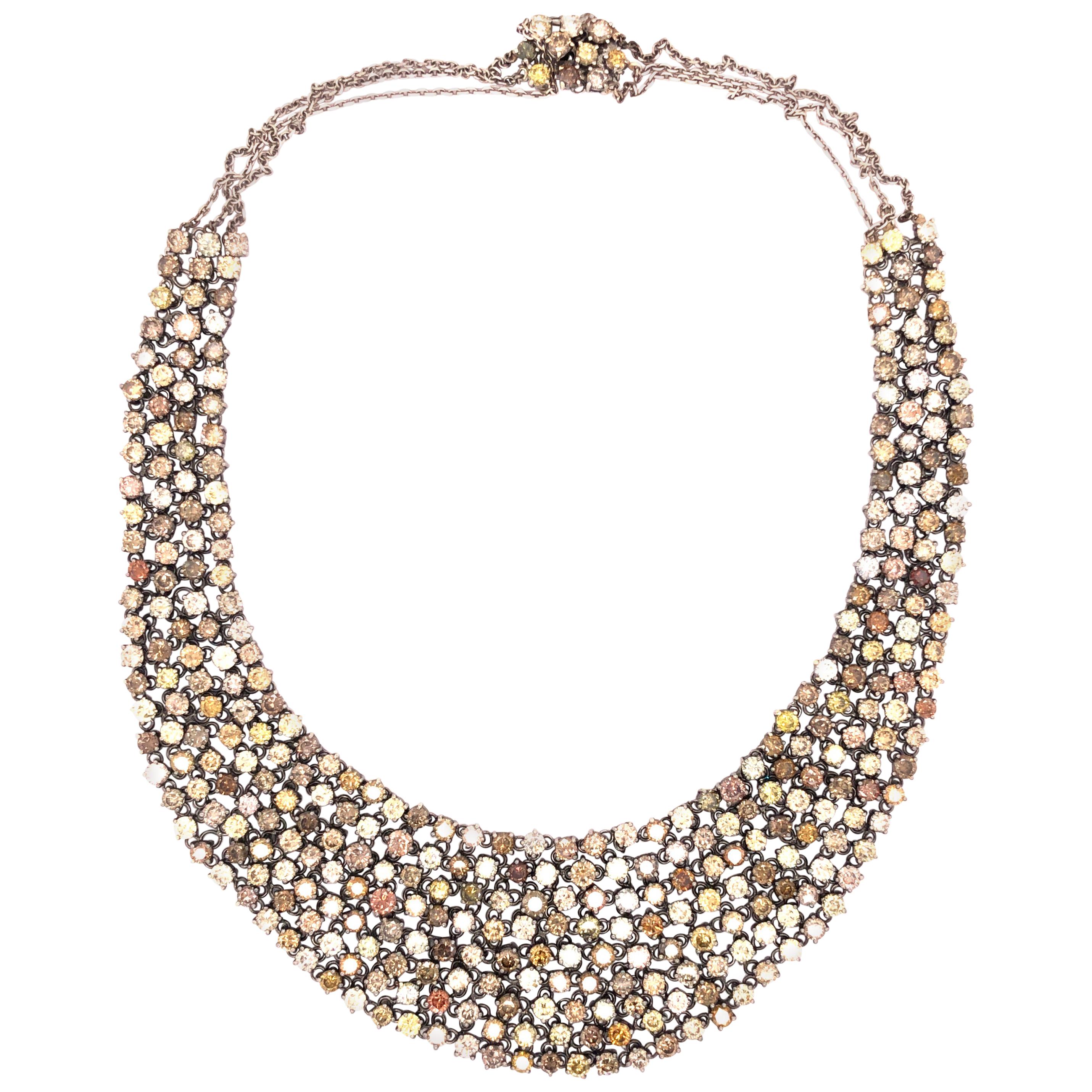 18 Karat Gold Black Rhodium Multi-Color Diamond Necklace For Sale