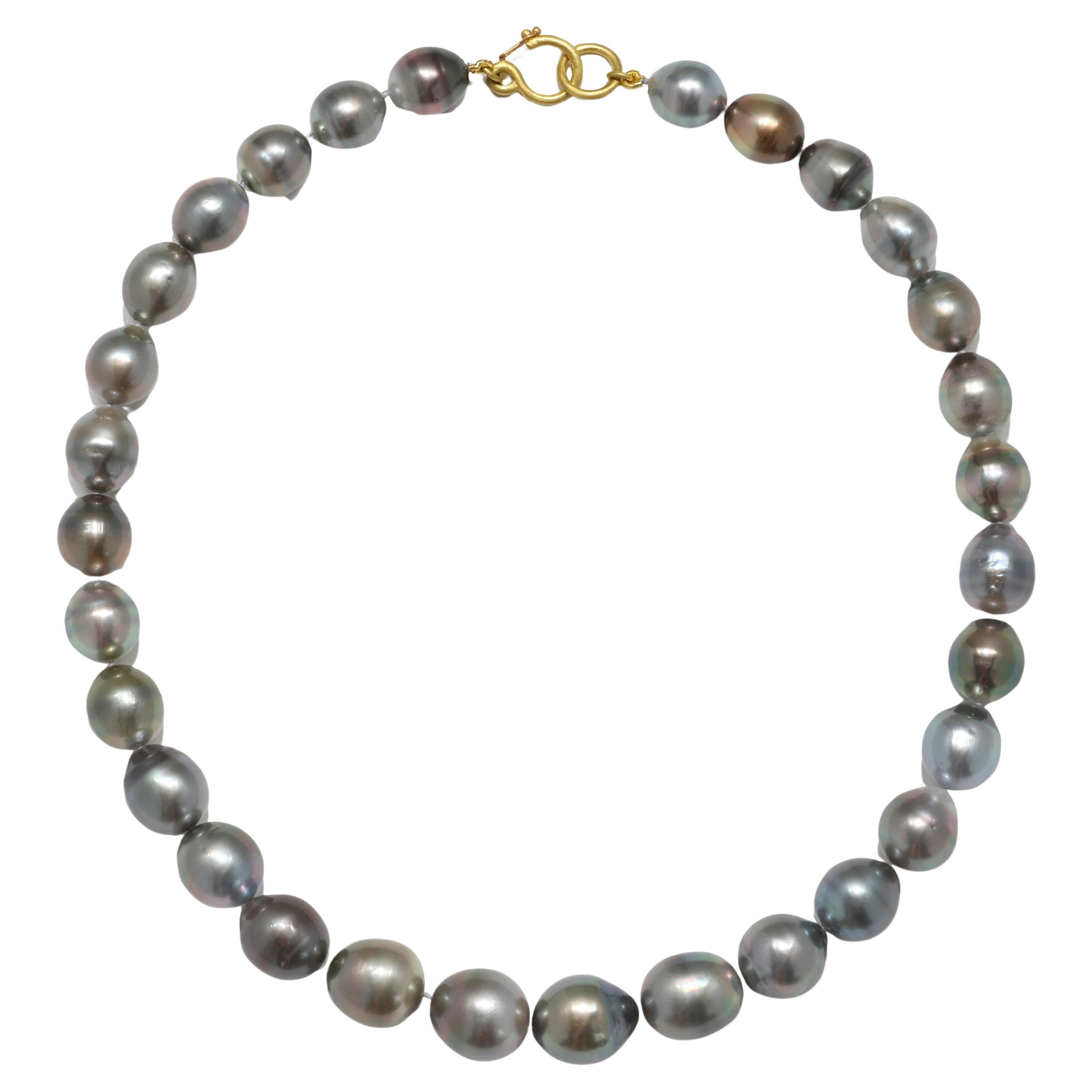 18 Karat Gold Black Tahitian Baroque Pearl Necklace For Sale