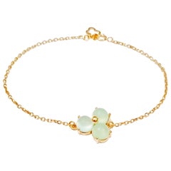 18 Karat Solid Yellow Gold Blue Blossom Flower Charm Chain Bracelet