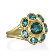 Faye Kim 18 Karat Gold Blue-Green Tourmaline Daisy Ring