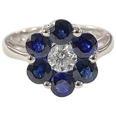 Bague de fiançailles ou de mariage en or 18 carats avec saphir bleu et diamants