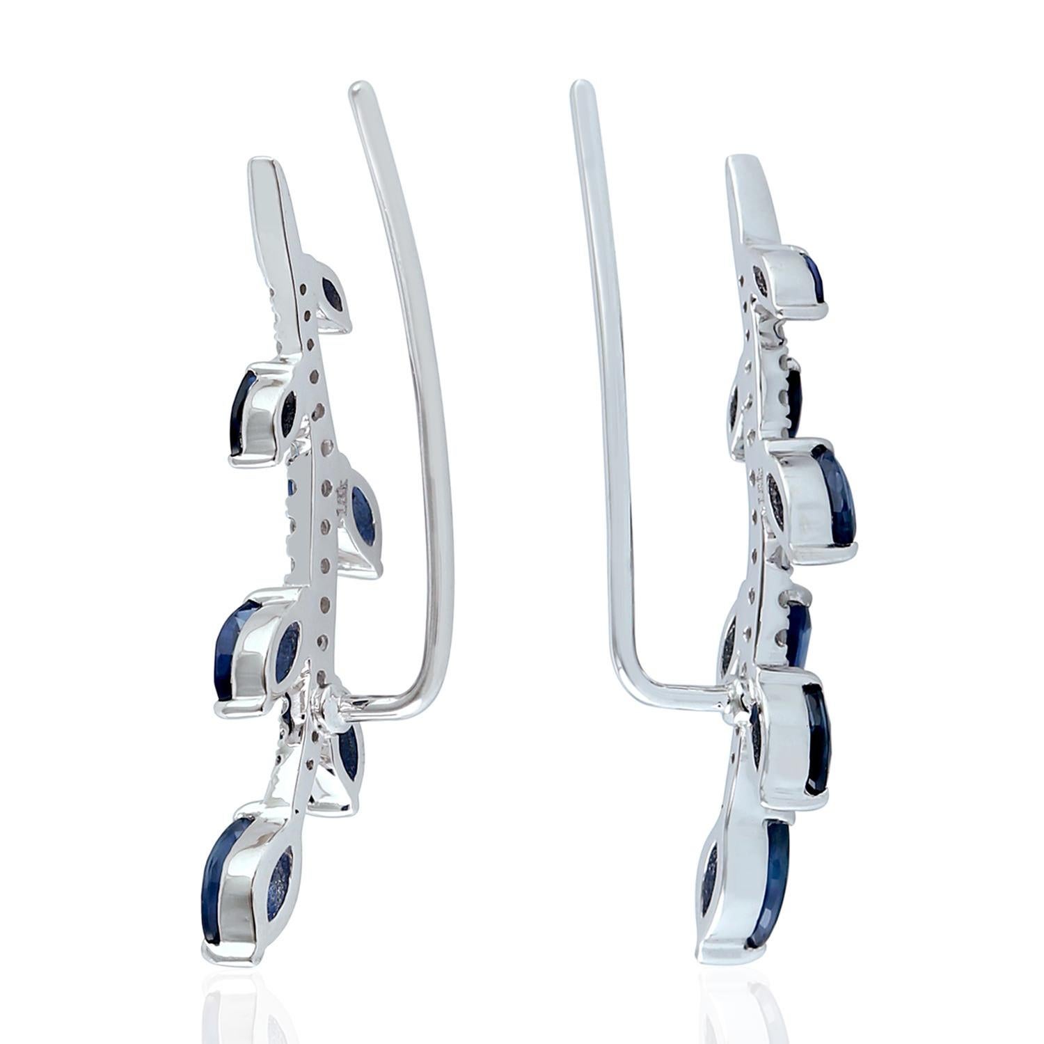18 Karat Gold Blauer Saphir-Diamant-Ohrclip (Zeitgenössisch) im Angebot