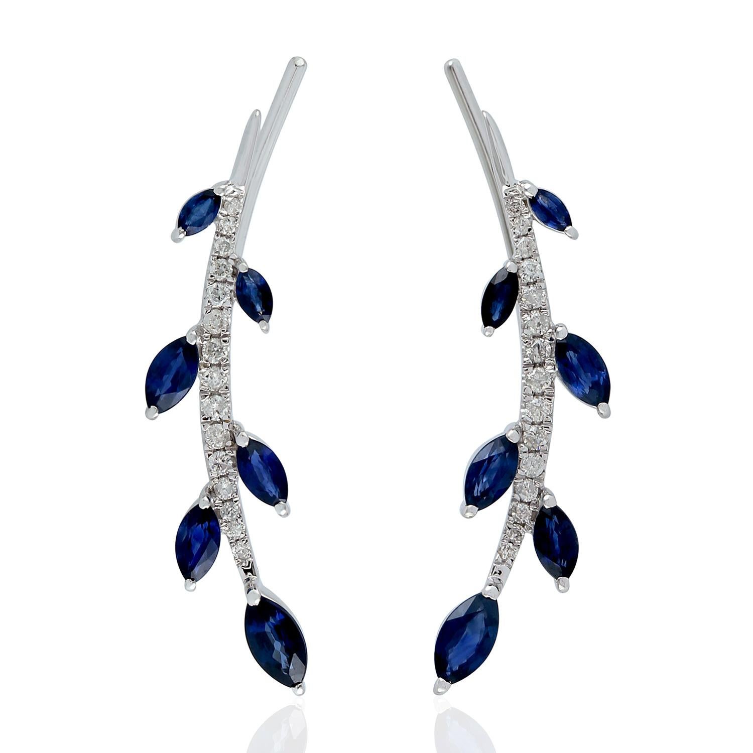 Contemporary 18 Karat Gold Blue Sapphire Diamond Ear Cuff For Sale