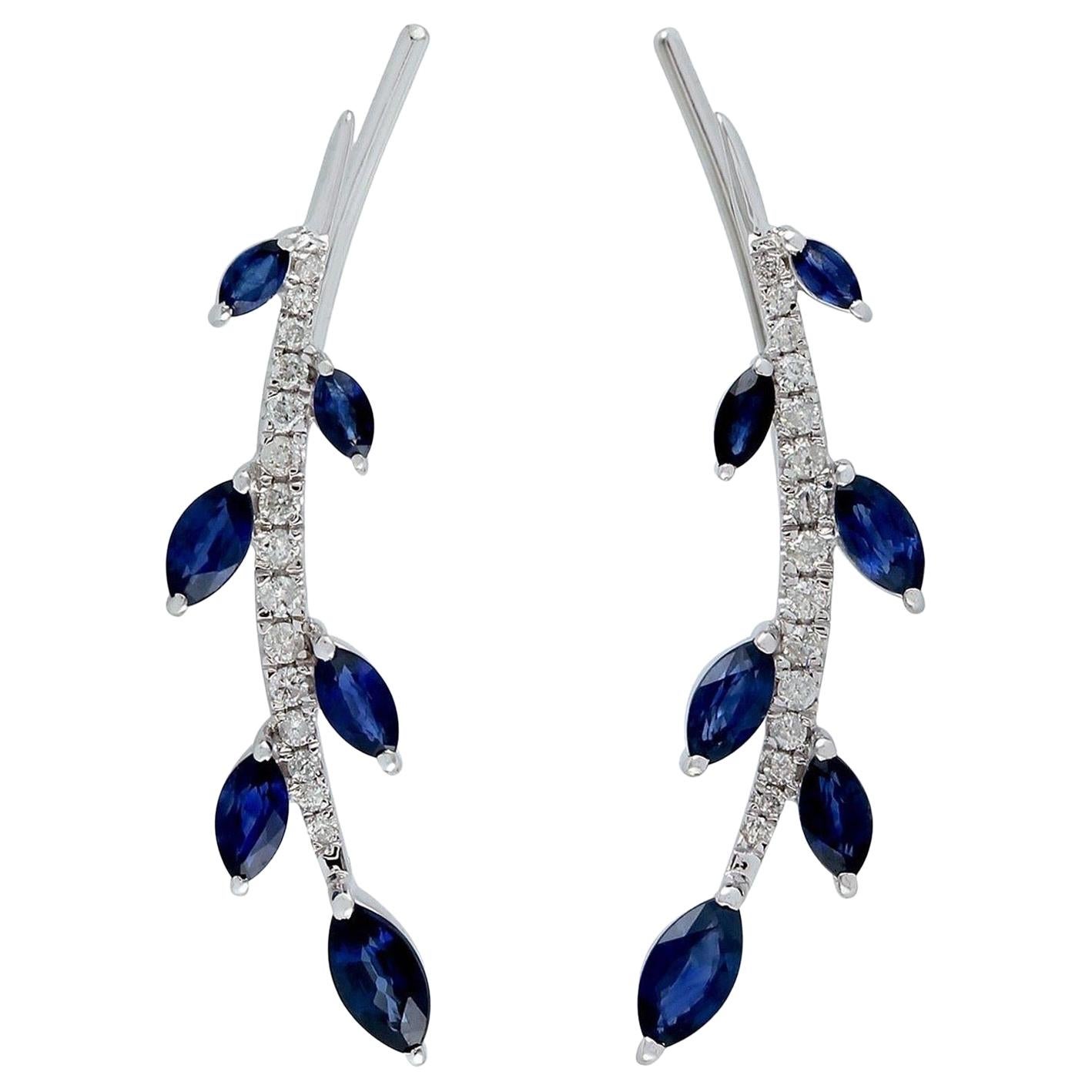 18 Karat Gold Blue Sapphire Diamond Ear Cuff For Sale