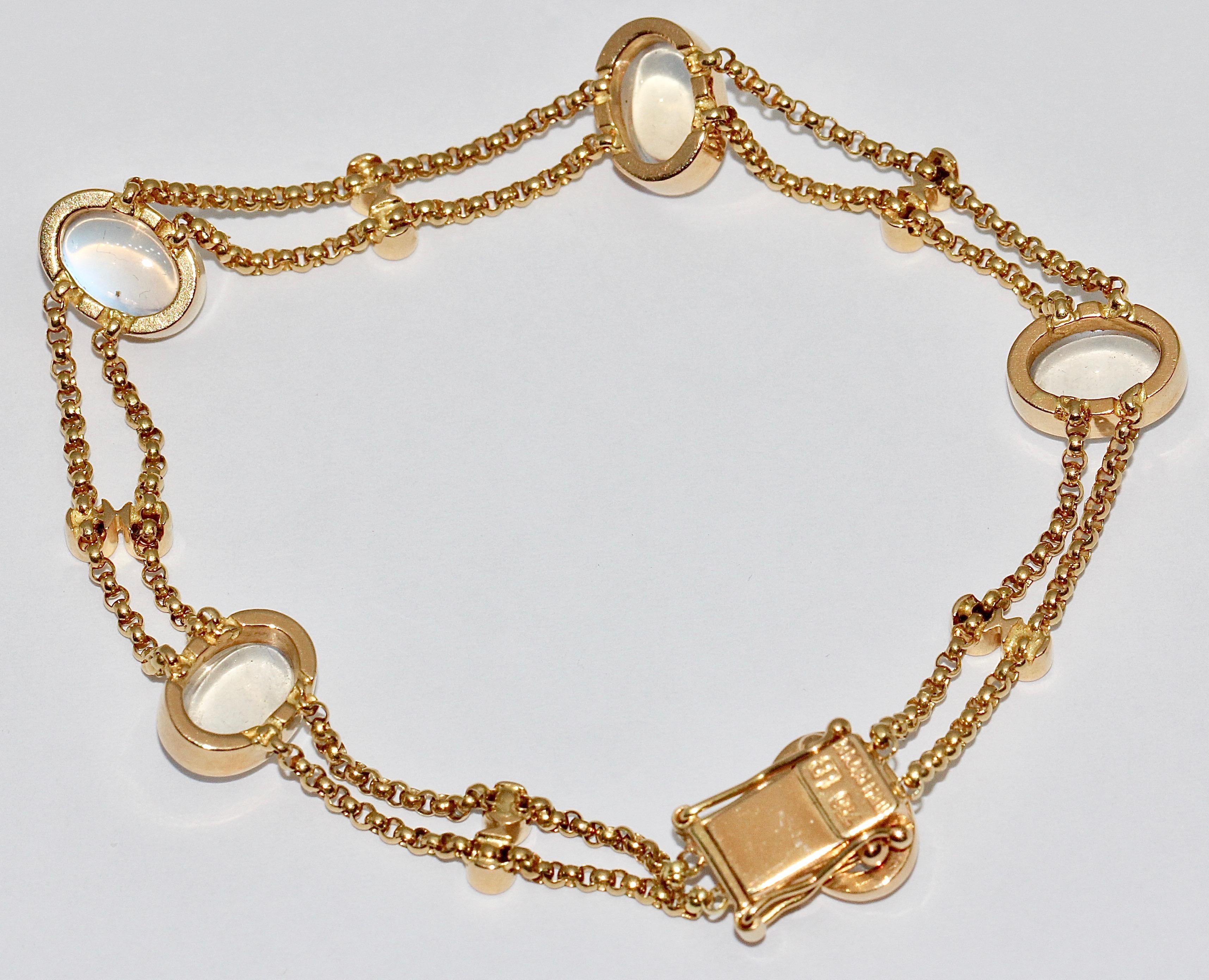 Modern 18 Karat Gold Bracelet by Lüth Luth Bijoux, Set with Moonstones and Diamonds