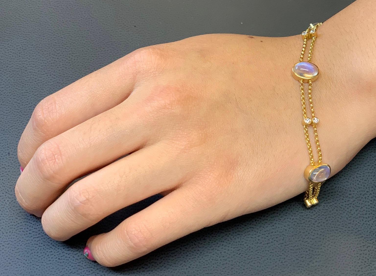 18 Karat Gold Bracelet by Lüth Luth Bijoux, Set with Moonstones and Diamonds 1