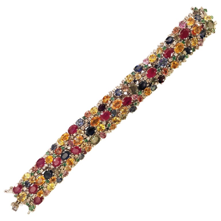 Bracelet Tennis En Or Rose 18 Carats Serti De Saphirs Multicolores - Neuf Avec étiquettes