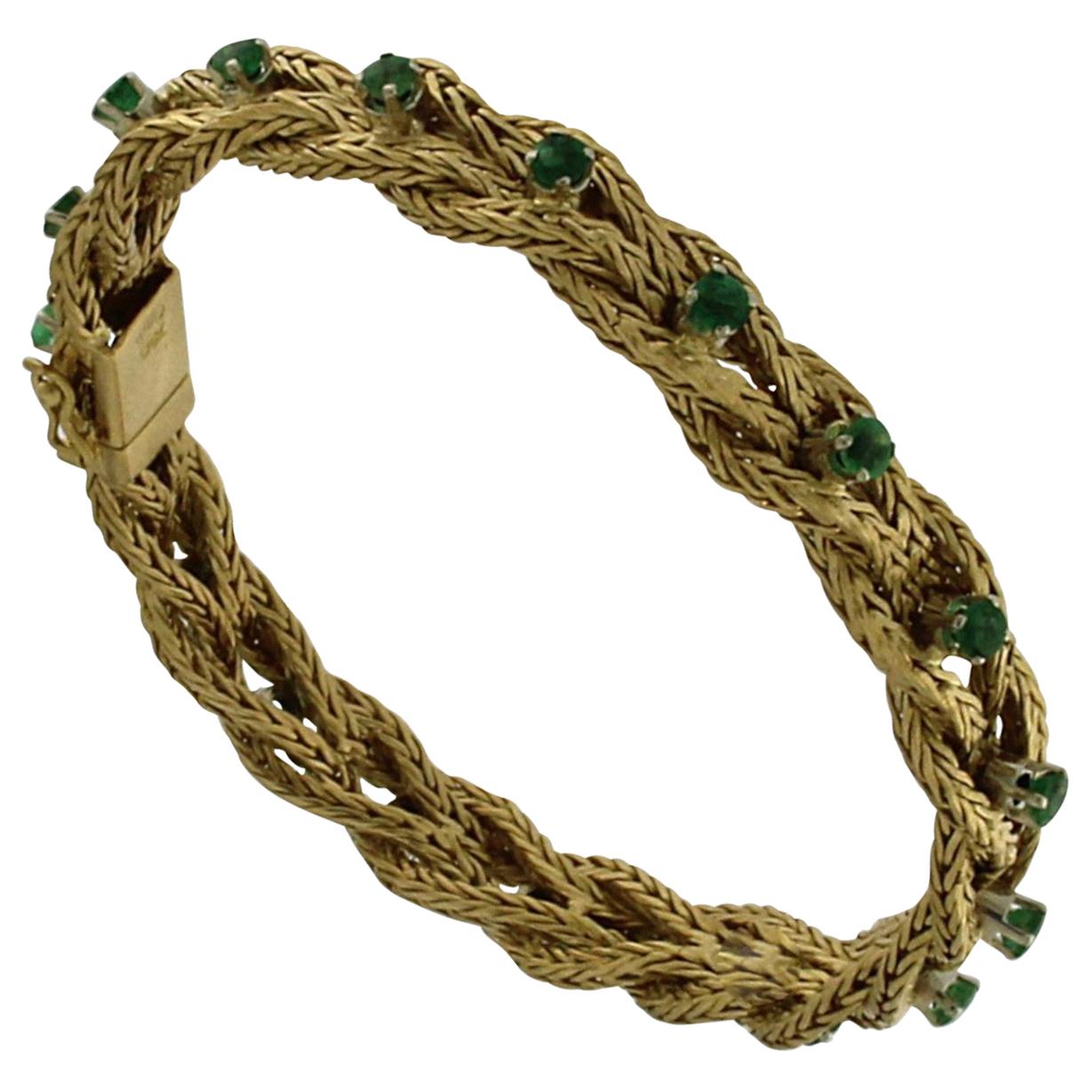 18 Karat Gold Bracelets Set of 4 Diamond Zaphire Emerald and Ruby For Sale