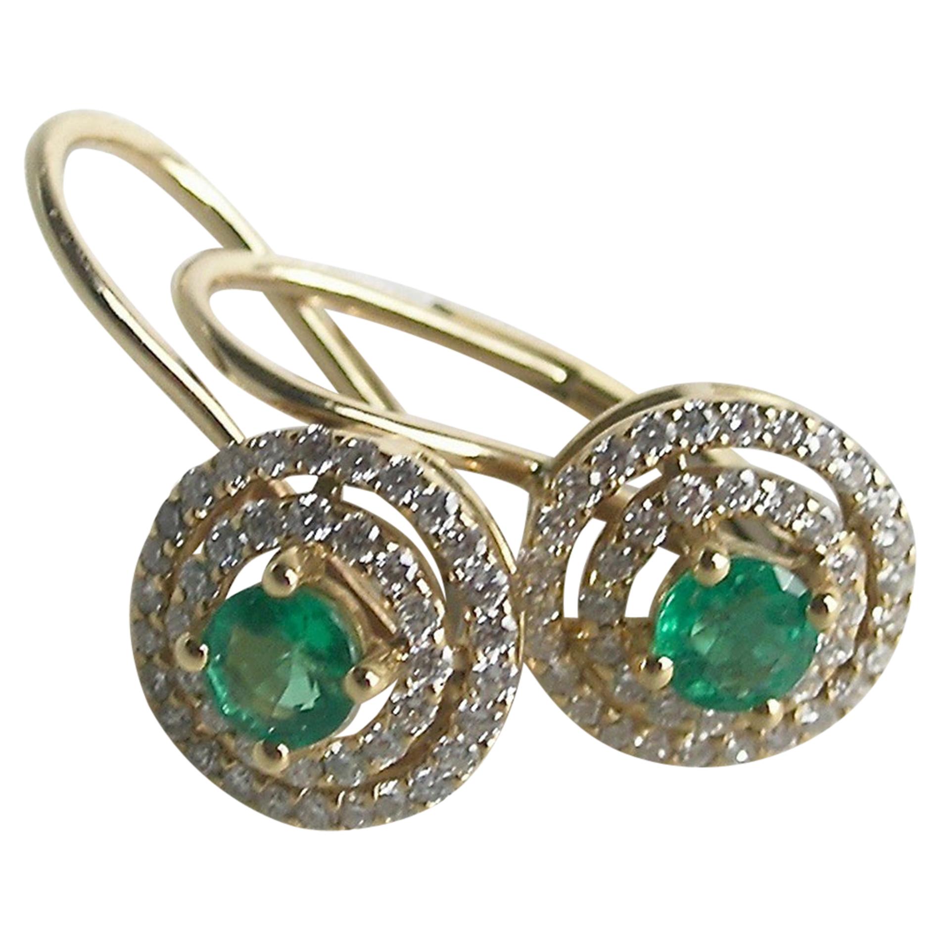 18 Karat Gold, Columbian Emerald and Diamond Earrings For Sale