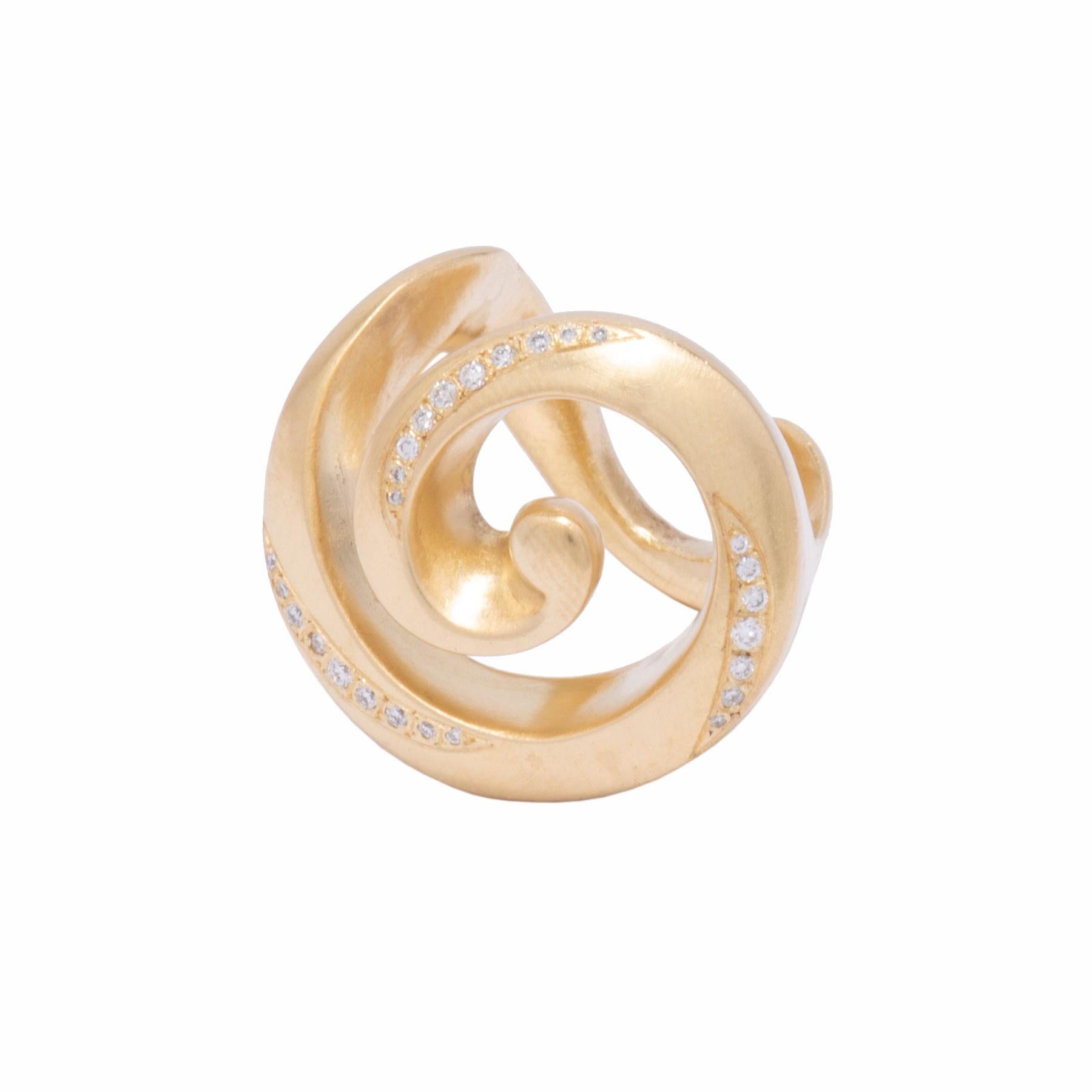 Women's or Men's 18 Karat Gold Broken Shell Ring with Diamonds For Sale