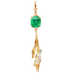 Rose Gold SSEF Certified Emerald Brooch with Diamonds and Sapphire