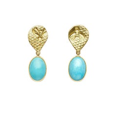 18 Karat Gold Busy Bee Earrings with Turquoise Drops