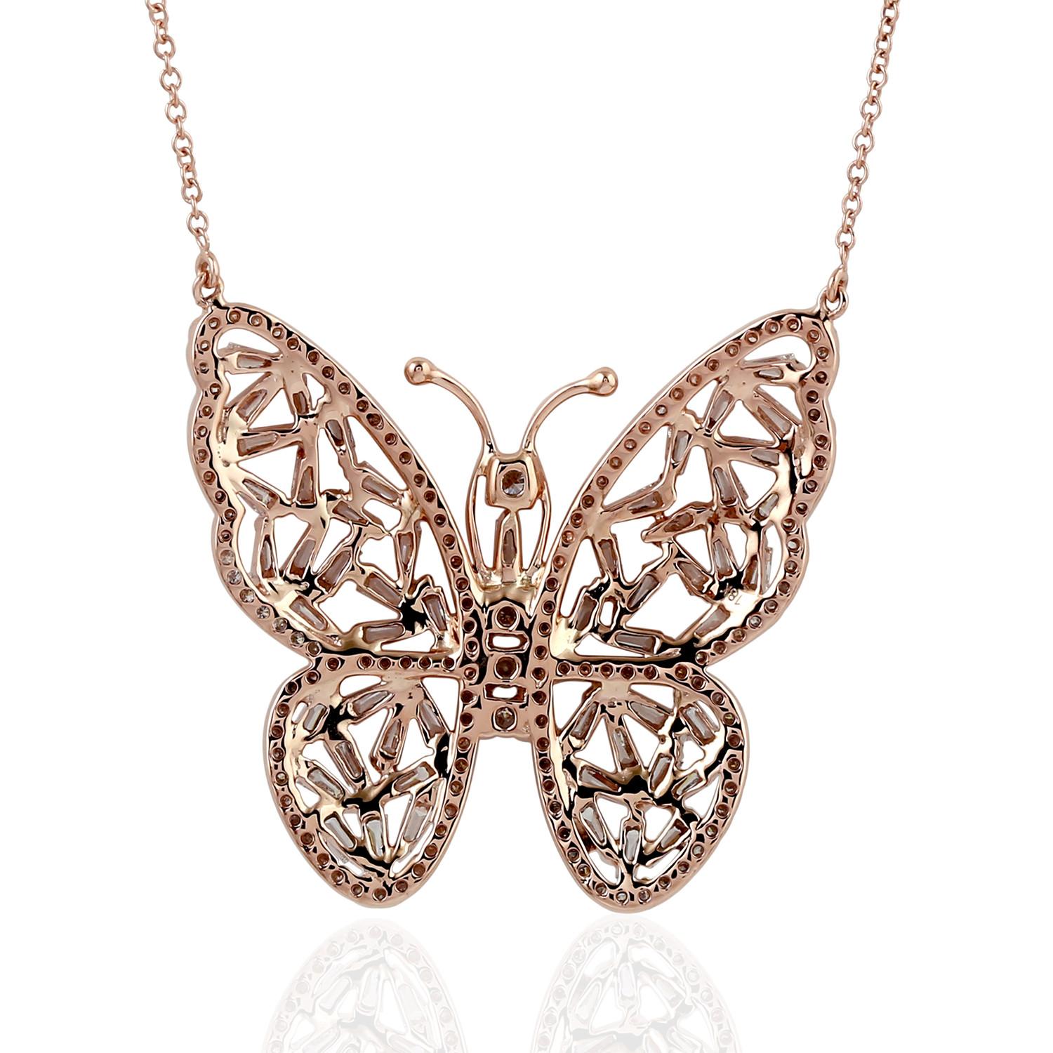 18 Karat Gold Halskette mit Schmetterlings-Diamant-Anhänger (Zeitgenössisch) im Angebot