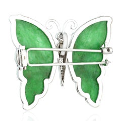 14 Karat Gold Butterfly Jade Diamond Brooch