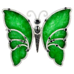14 Karat Gold Butterfly Jade Diamond Brooch