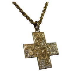 18 Karat Gold Bvlgari "Medusa" Diamond Cross Pendant