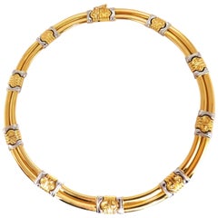 18 Karat Gold Byzantine Deco Link Necklace Two-Toned