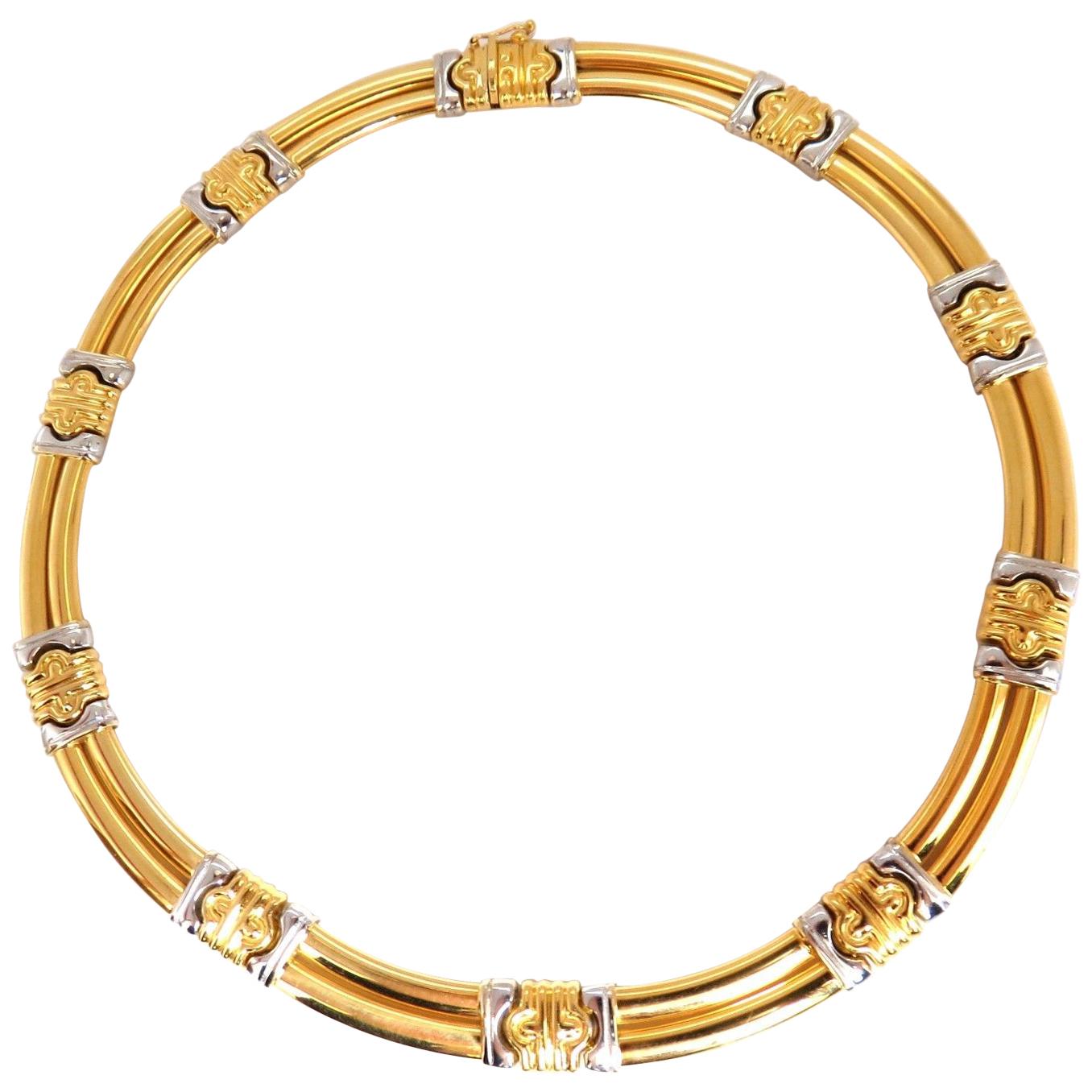 18 Karat Gold Byzantine Deco Link Necklace Two-Toned* For Sale