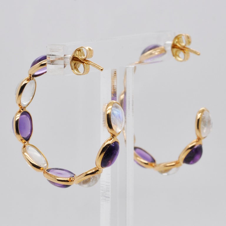 Diamond & Moonstone 14k Gold Found Hoop Earrings main image 1