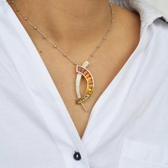 18 Karat Gold Custom Cut Citrine Taper Baguette Diamond Brooch Pendant Necklace
