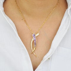 Pendentif en or 14 carats Baguette Améthyste Diamant Broche