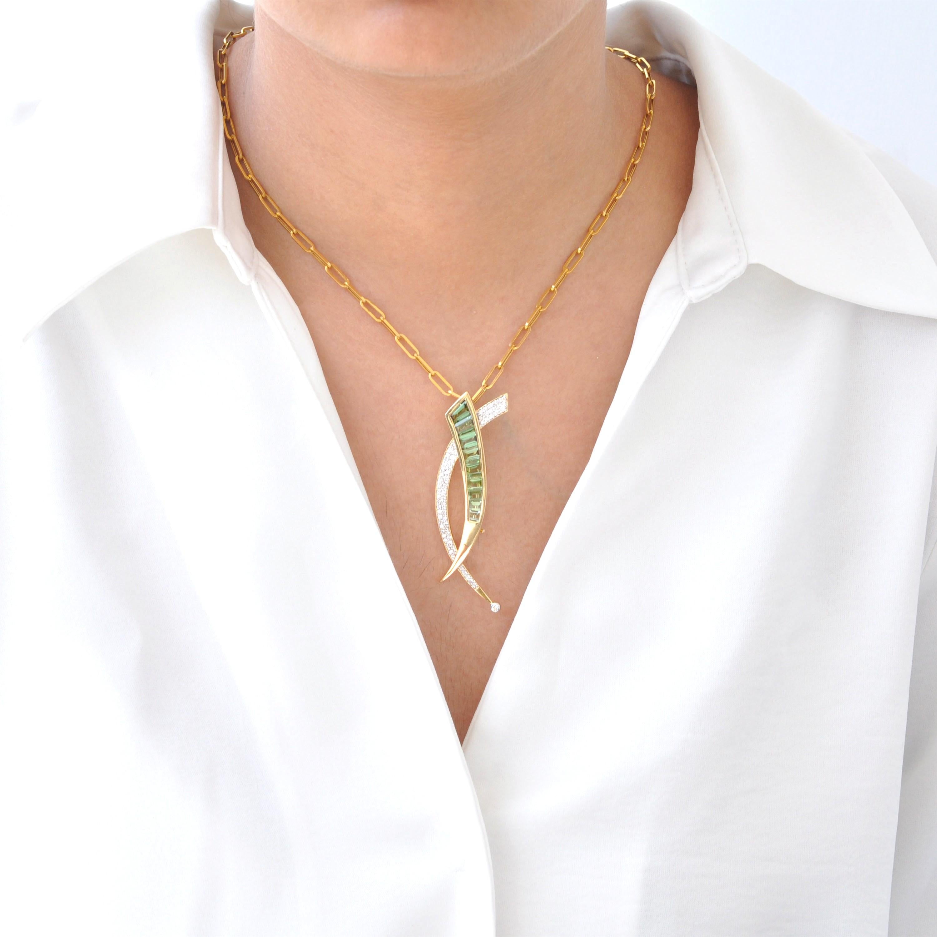 Exquisite Sword Brooch & Pendant in 18K Gold

A striking blend of elegance and edge, this sword-shaped brooch is masterfully crafted in 11.1 grams of 18K gold, doubling as a pendant for versatile styling. The sleek design is adorned with 3.98 carats