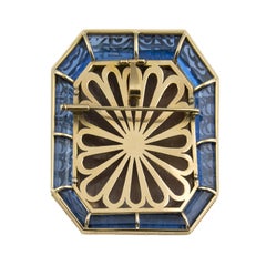 18 Karat Gold Cameo Blue Stone Brooch Pendant