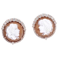 Cameo Diamond 18 Karat Gold Stud Earrings