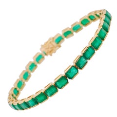 18 Karat Gold 16.97 Carat Octagon Brazilian Emerald Tennis Line Bracelet