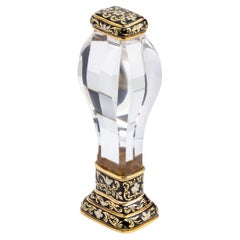 Sello de escritorio de oro de 18 quilates, cornalina, cristal de roca y esmalte