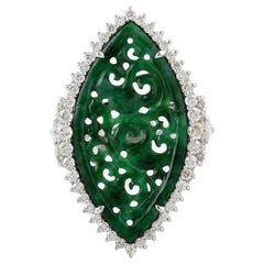 18 Karat Gold Carved Jade Diamond Ring