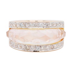 18 Karat Gold Carved Rose Quartz Gemstone Diamond Ring