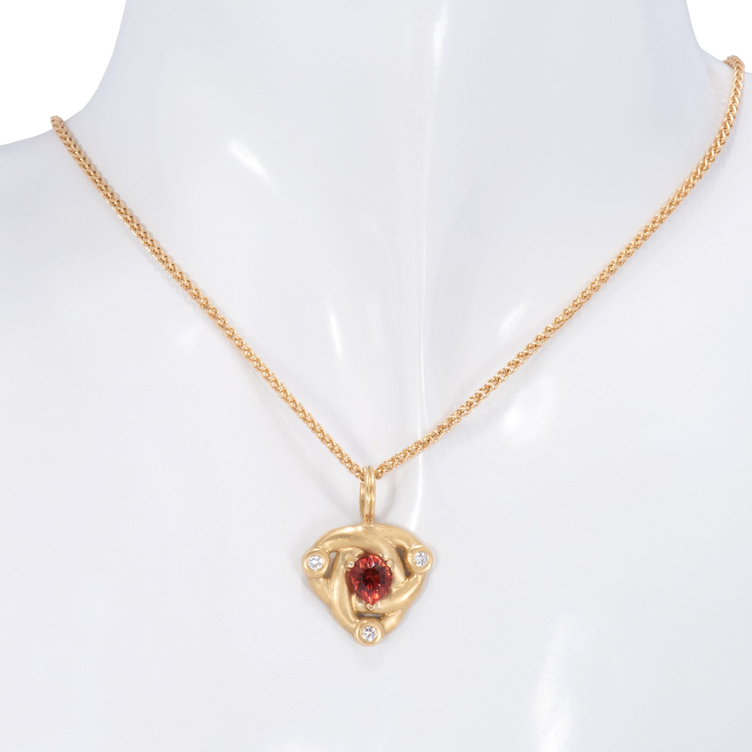 Contemporary 18 Karat Gold Celtic Knot Pendant with 1 Carat Sunstone and Diamonds For Sale