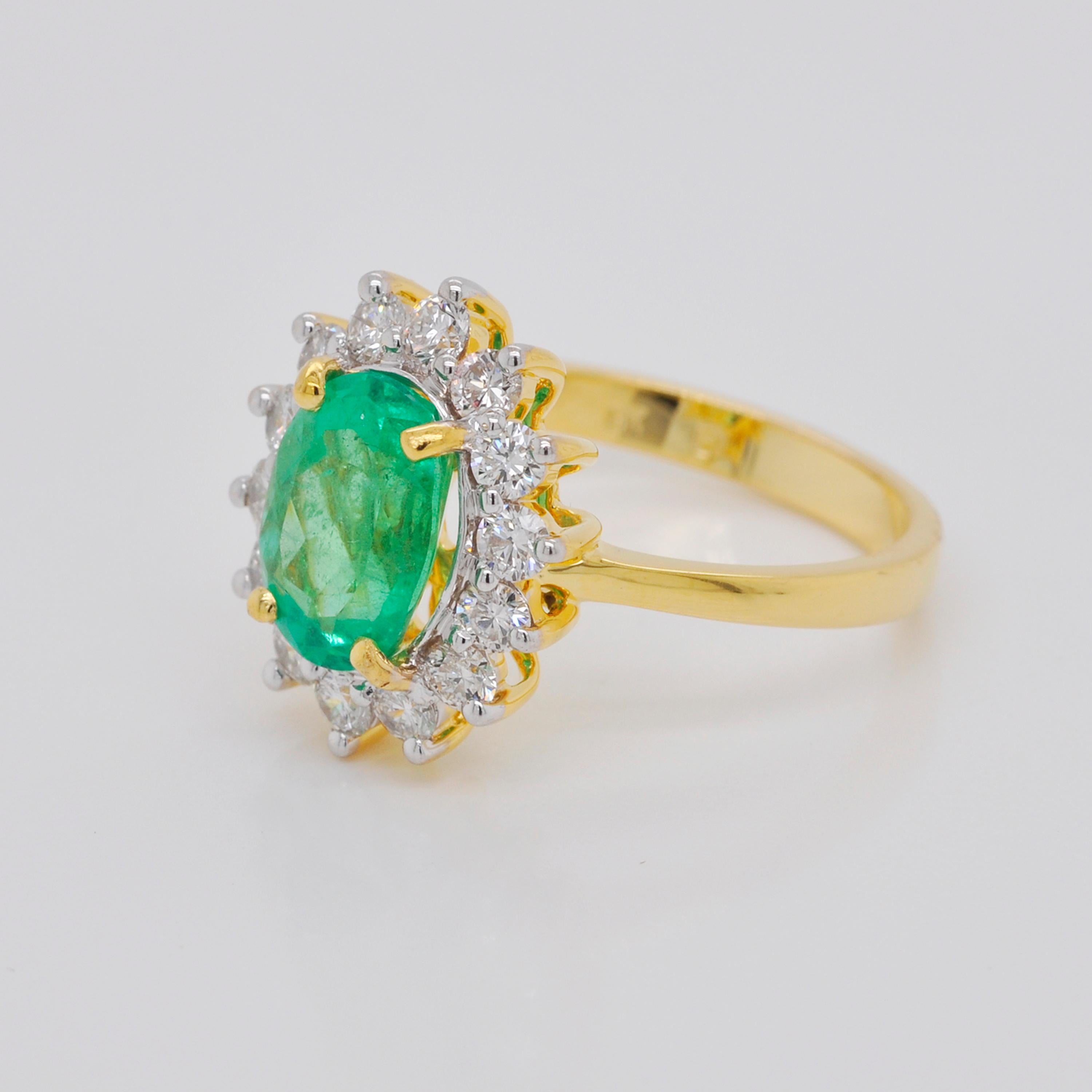 18 Karat Gold Certified Oval Colombian Emerald Diamond Engagement Ring 4