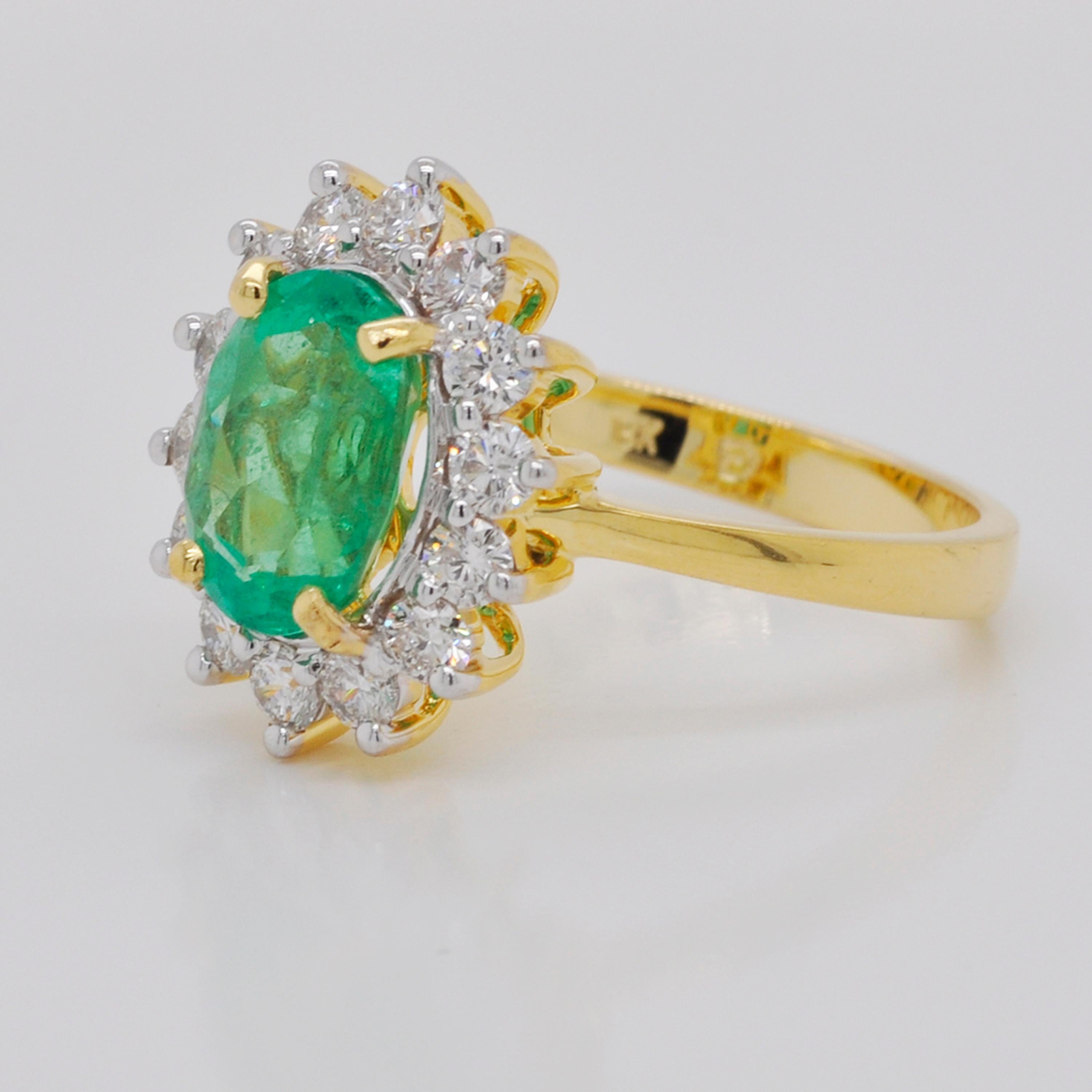 Oval Cut 18 Karat Gold Certified Oval Colombian Emerald Diamond Engagement Ring