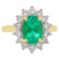 18 Karat Gold Certified Oval Colombian Emerald Diamond Engagement Ring