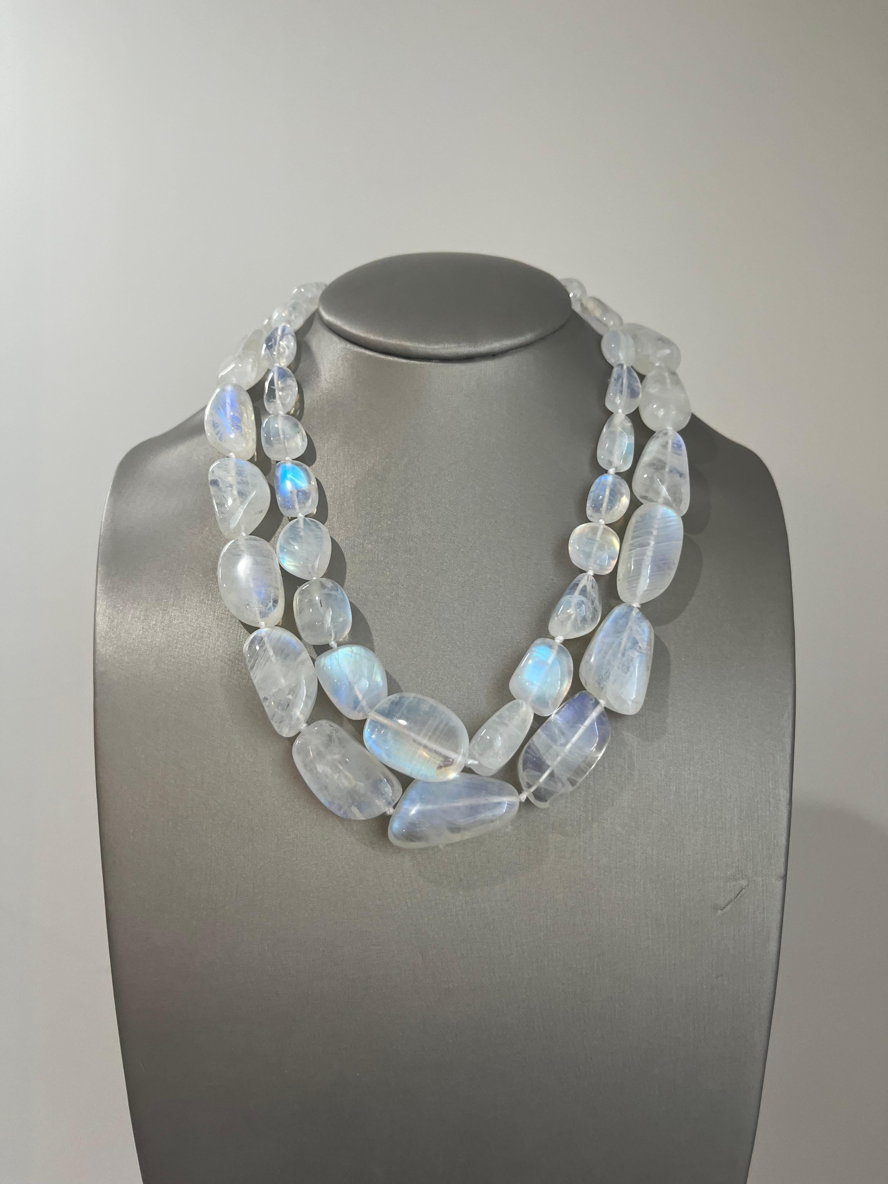 Bead 18 Karat Gold Ceylon Moonstone Nugget Necklace For Sale
