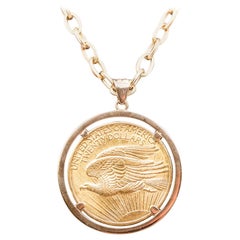 18 Karat Gold Chain and Piece Pendant Pure Gold Twenty American Dollars