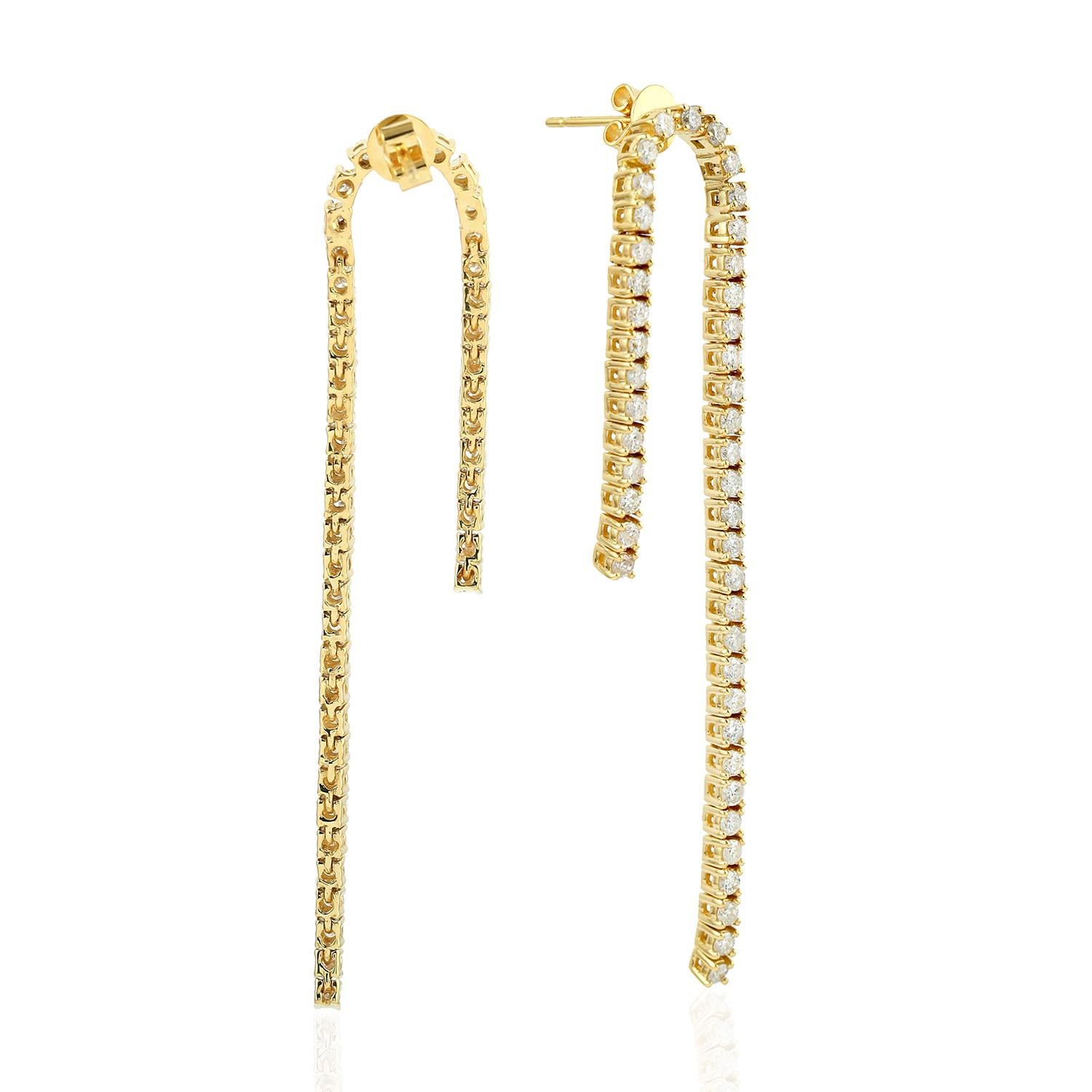 Modern 18 Karat Gold Chain Drop Diamond Earrings For Sale