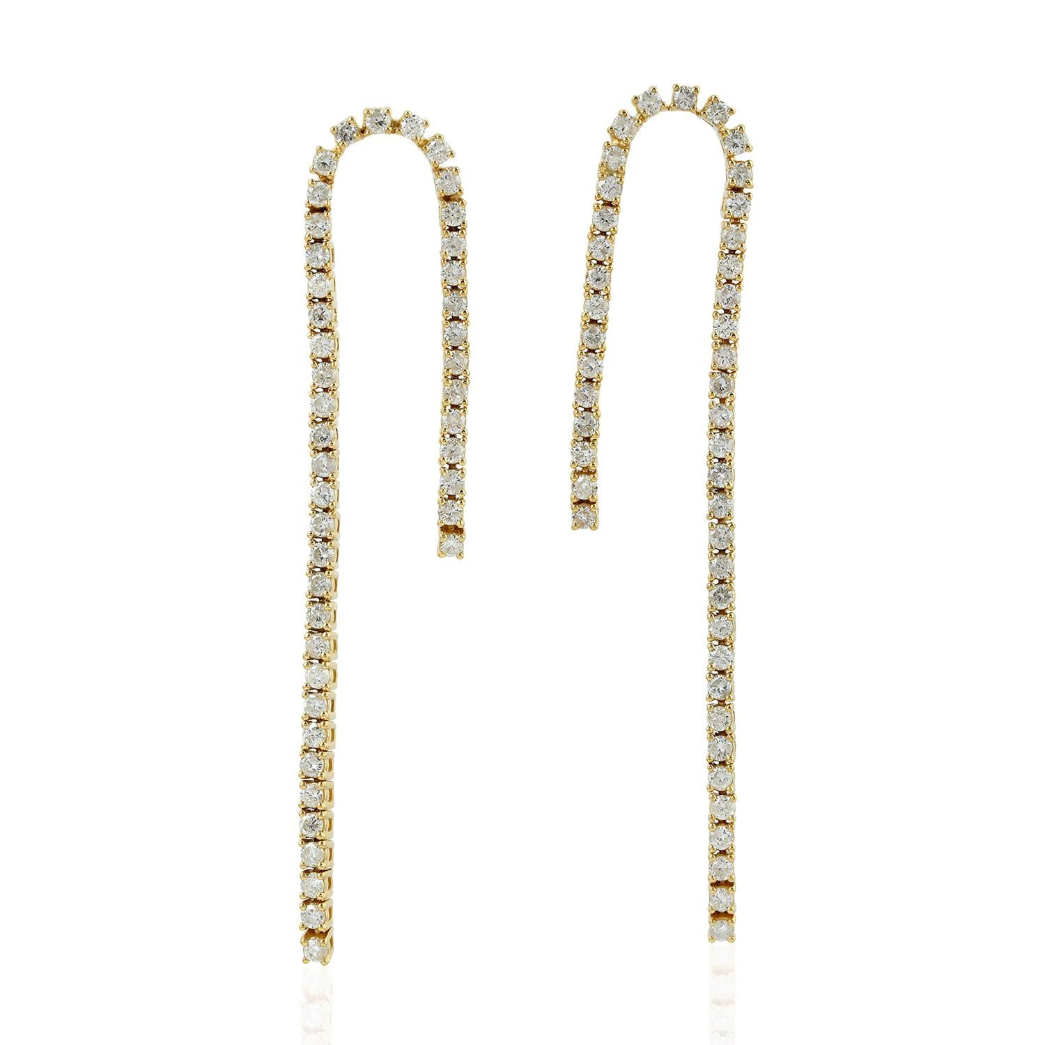 Single Cut 18 Karat Gold Chain Drop Diamond Earrings For Sale