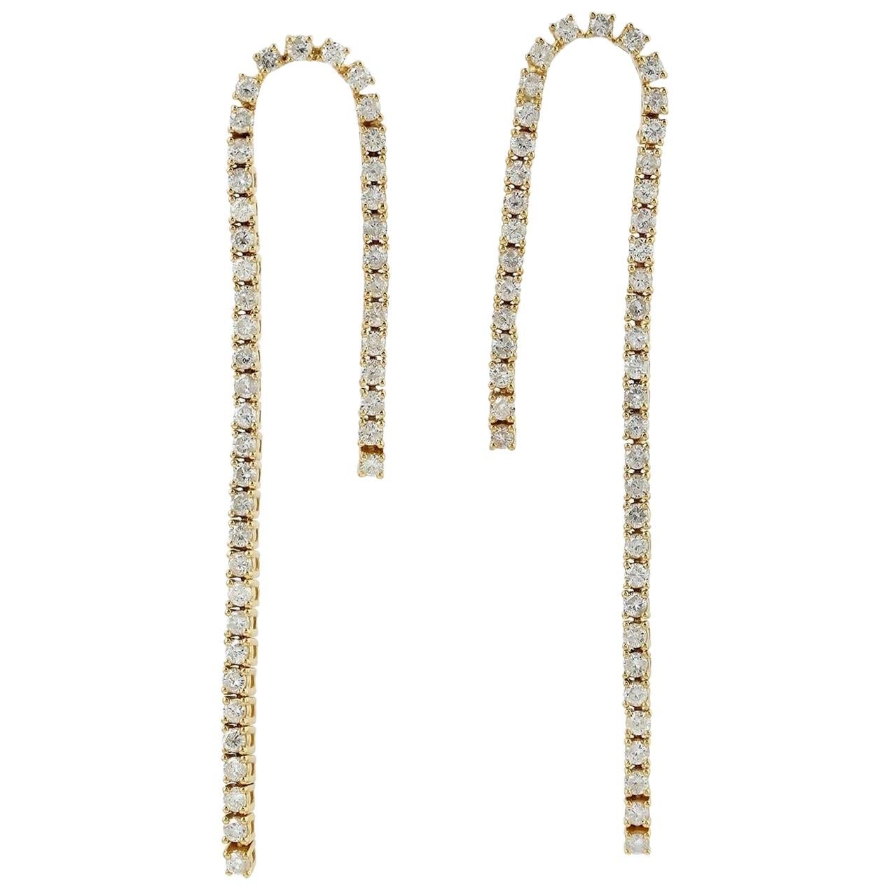 18 Karat Gold Chain Drop Diamond Earrings For Sale