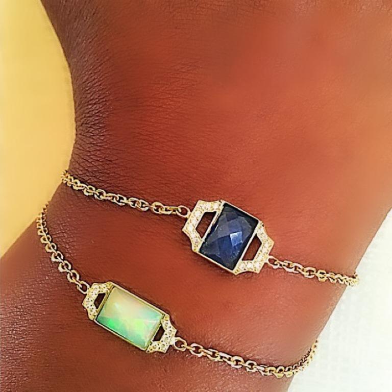 Rose Cut 18 Karat Gold Chain Link Bracelet with Sapphire and Diamonds For Sale