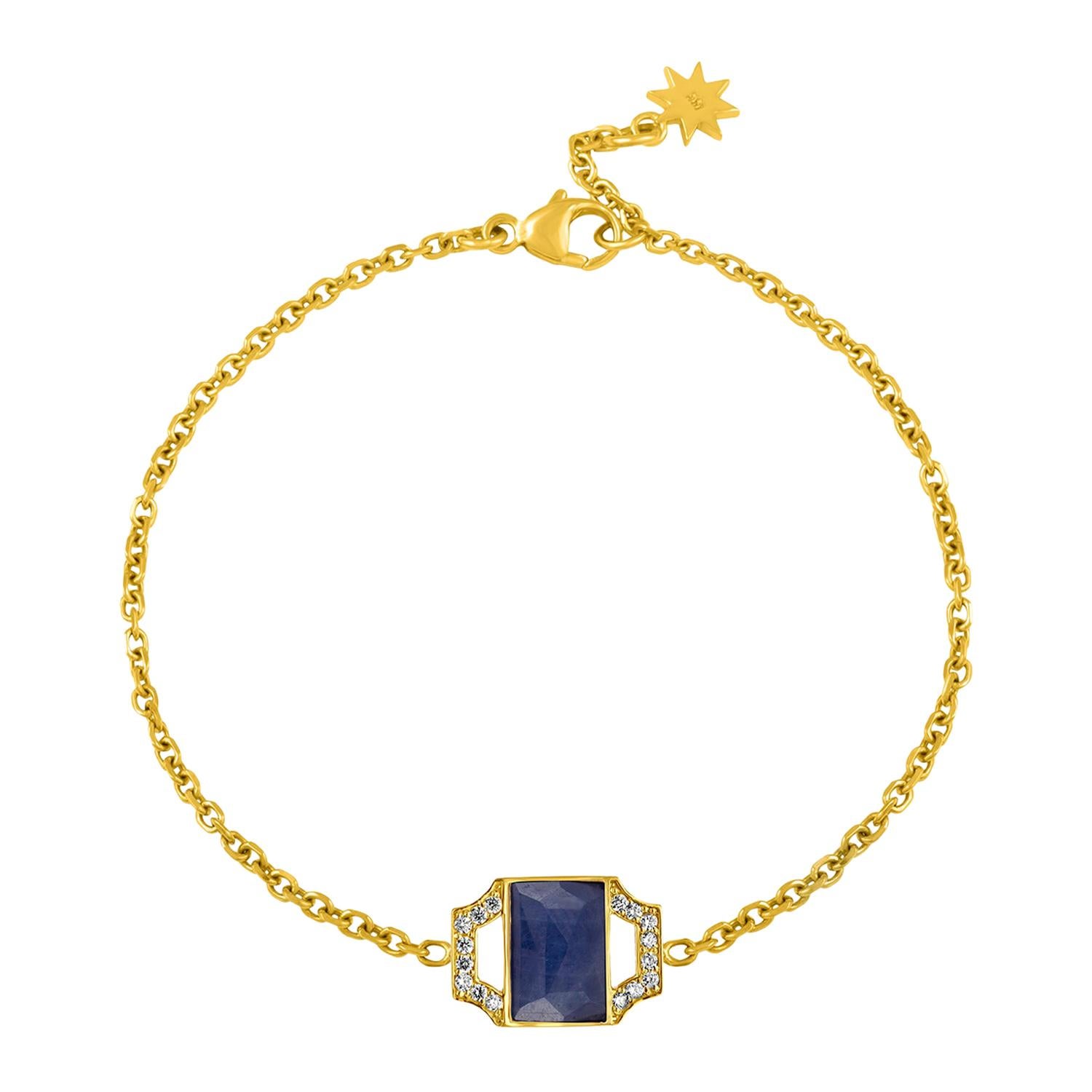 18 Karat Gold Chain Link Bracelet with Sapphire and Diamonds
