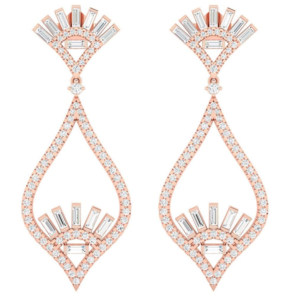 Mixed Cut 18 Karat Gold Chandelier Diamond Earrings For Sale