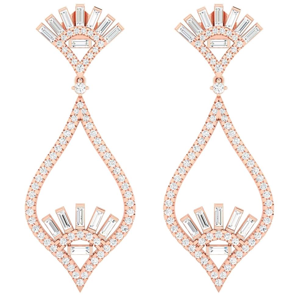 18 Karat Gold Chandelier Diamond Earrings For Sale