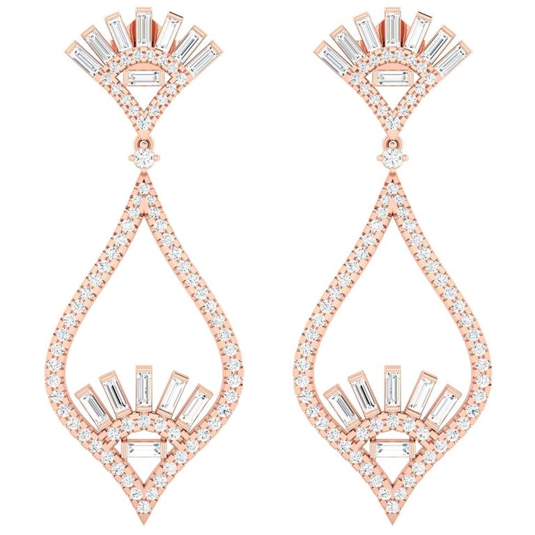 Orecchini Chandelier con diamanti in oro 18 carati in vendita su 1stDibs