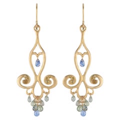 18 Karat Gold Chandelier Earrings with Blue Sapphire Teardrops & Canary Diamonds
